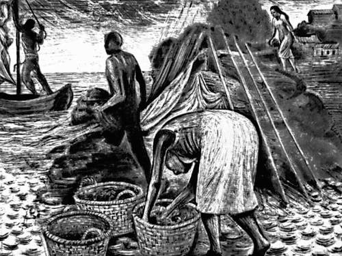 Чили. Х. Эскамес. «Рыбаки». Литография. 1950-е гг.