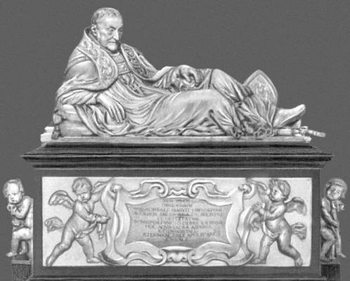 Х. Дюкенуа Младший. Гробница епископа А. Триста. Мрамор. 1643—54. Собор св. Бавона. Гент. (Фигурки ангелов выполнены Ф. Дюкенуа).