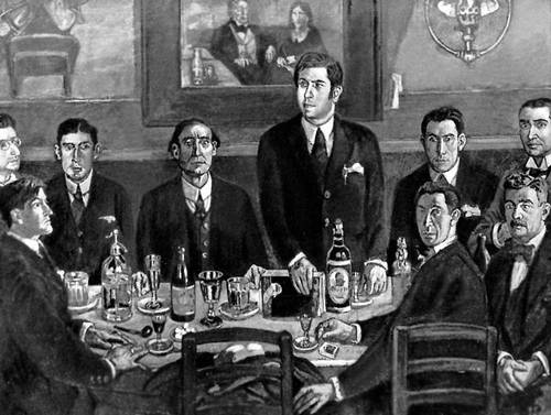 Х. Солана. «Пирушка в кафе Помбо». 1920. Испанский музей современного искусства, Мадрид.