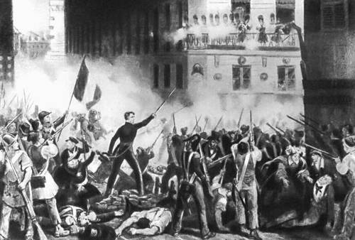 Сражение на улице Роан (28 июля 1830). Картина художника Леконта. Музей Карнавале. Париж.