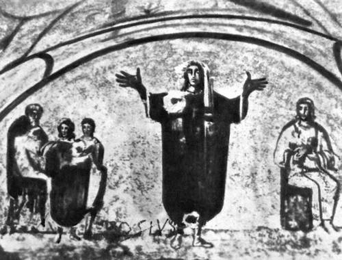 Фреска в катакомбе Присциллы в Риме. 3—4 вв. (возможно, около 220—240).