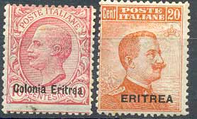 Почтовые марки Эритреи. Колония Италии (Надпечатки на марках Италии)