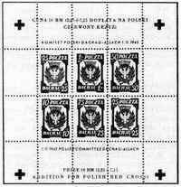Выпуск неофициальный — блок марок польской лагерной почты в Дахау с доплатой в фонд Красного Креста