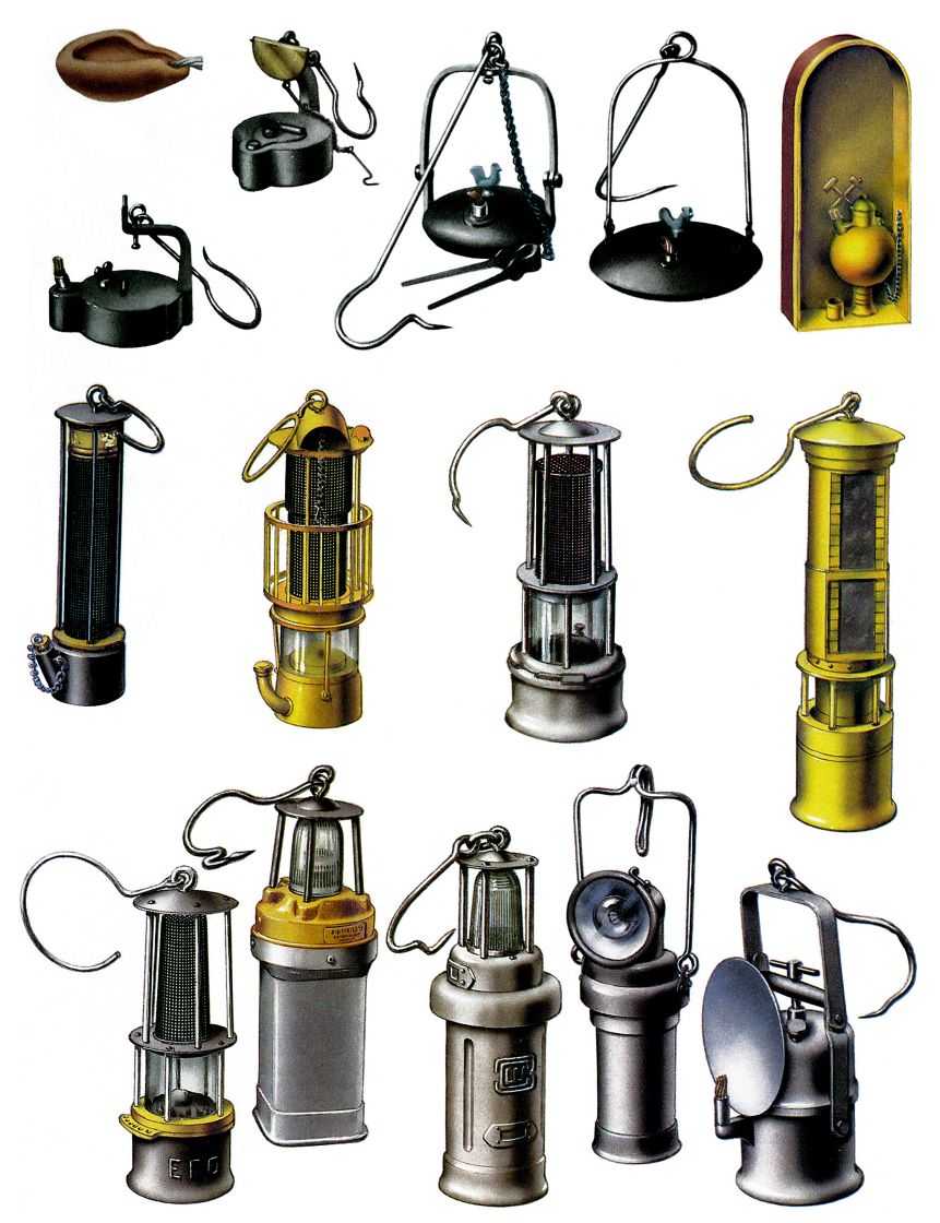  Cветильники шахтные: 1 - светильник античный; 2 - масляная лампа 
