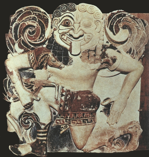 Медуза Горгона. Раскрашенный терракотовый рельеф из храма Афины в Сиракузах. 2-я половина VII в. до н. э