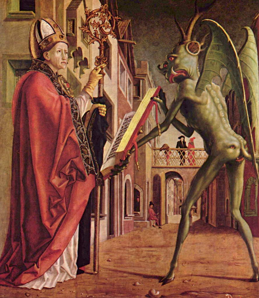 Михаэль Пахер.  Алтарь отцов церкви: св. Вольфганг и дьявол.    1471-1475 гг.