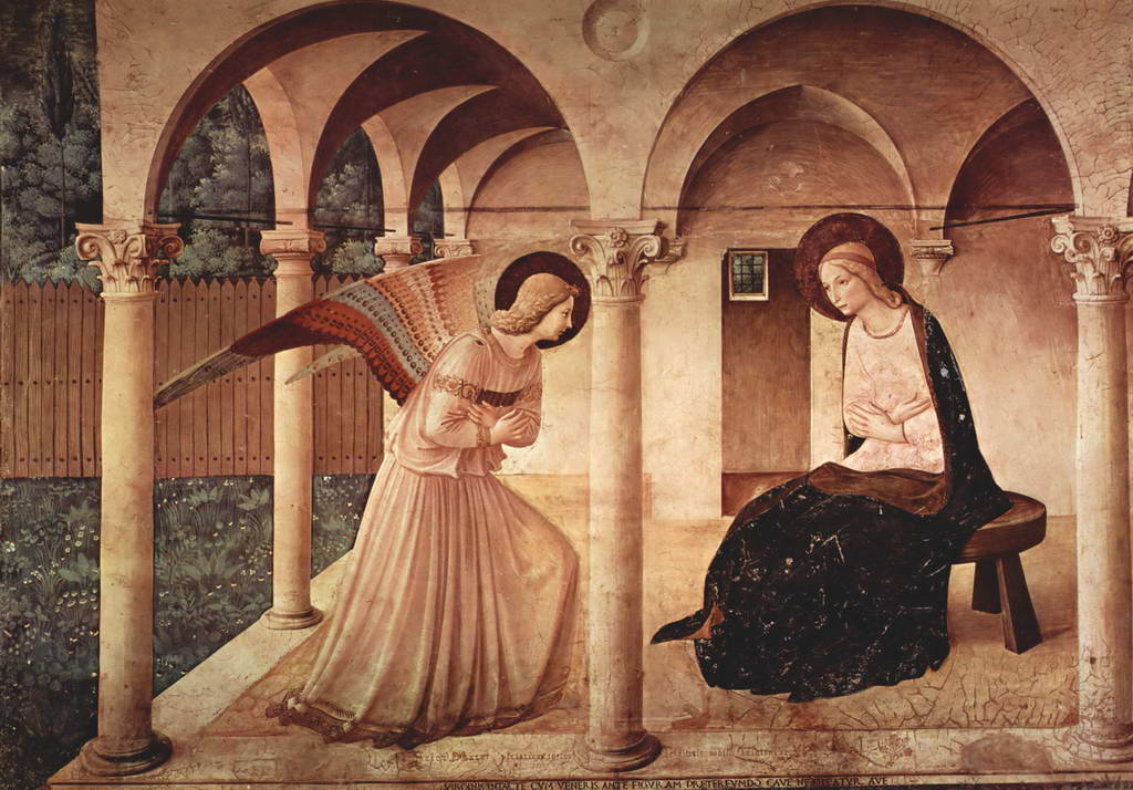 Беато Анджелико.  Цикл фресок доминиканского монастыря Сан Марко во Флоренции: Благовещение.  Около 1437-1446 гг.