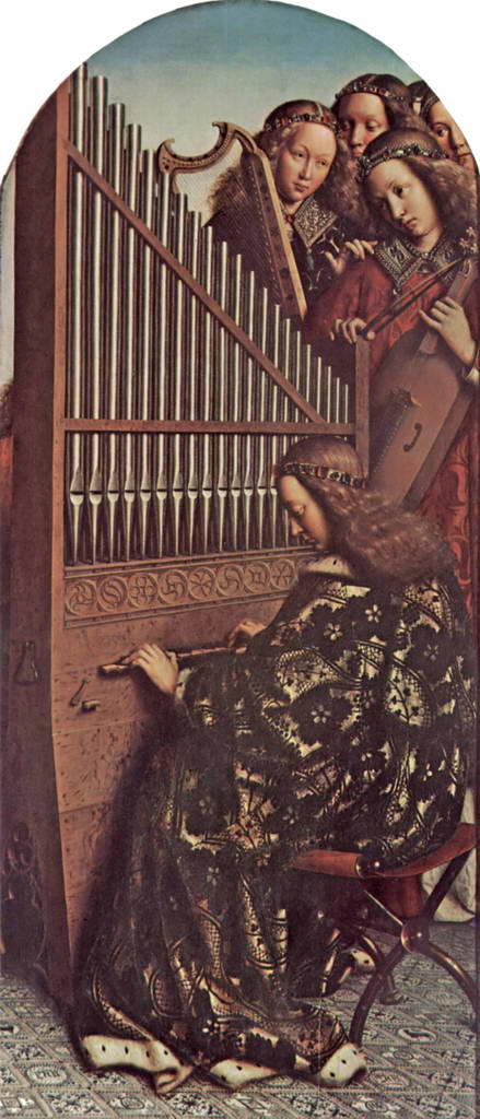 Хуберт ван Эйк.   Гентский алтарь: музицирующий ангел.    До 1426–1432 гг.