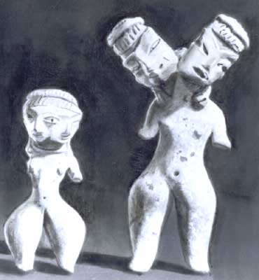 Фигуры женщин с двумя головами и двумя лицами из Тлатилько.