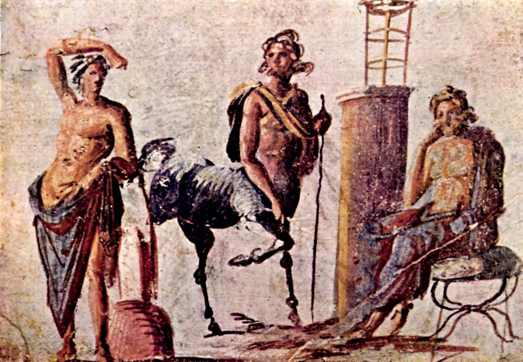 Кентавр с Аполлоном и Эскулапом. Роспись из Помпей. 1 век н.э.