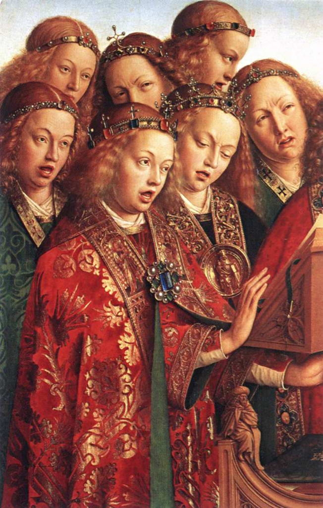 Хуберт ван Эйк.     Гентский алтарь: поющие ангелы. 1432 г.