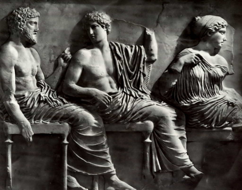 Фидий и его ученики. Посейдон, Аполлон и Артемида. Деталь восточного фриза Парфенона. 447-432 годы до н.э.
