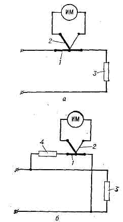 ТЕРМОЭЛЕКТРИЧЕСКИЙ ИЗМЕРИТЕЛЬНЫЙ ПРИБОР> <div> Схема термоэлектрического измерит. прибора (а — амперметра, б — вольтметра): 1 — нагреватель; 2 — <a href=