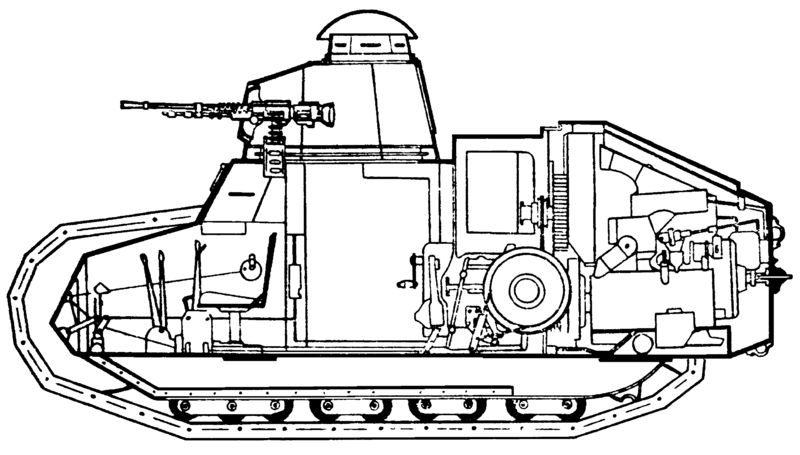 Продольный разрез лёгкого танка М
