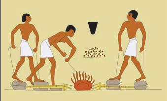 Плавка металла в Древнем Египте (дутьё подаётся мехами, сшитыми из шкур животных)