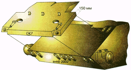 Схема установки дополнительной брони на верхнем лобовом листе корпуса при модернизации Т-55
