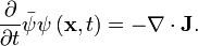 \frac{\partial}{\partial t} \bar{\psi} \psi \, (\mathbf{x},t) = - \nabla \cdot \mathbf{J}. 