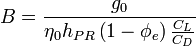 B=\frac{g_0}{\eta_0h_{PR}\left(1-\phi_e\right)\frac{C_L}{C_D}}