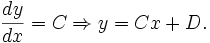  \frac {dy} {dx} = C  \Rightarrow  y = Cx + D. 