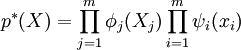 p^*(X) = \prod^m_{j=1}\phi_j(X_j) \prod^m_{i=1}\psi_i(x_i)
