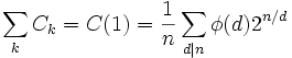 \sum_k C_k = C(1) = \frac{1}{n} \sum_{d|n} \phi(d) 2^{n/d}