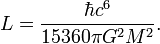 L=\frac{\hbar c^6}{15360\pi G^2M^2}.