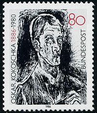 Портрет Оскара Кокошки на немецкой почтовой марке