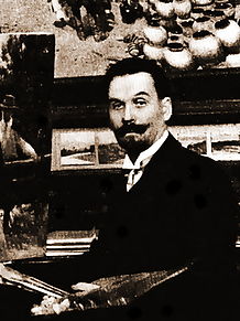 Художник Н. К. Пимоненко в своей мастерской. Фотография, (1900-ые годы)