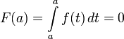 F(a) = \int\limits_a^a f(t)\,dt = 0