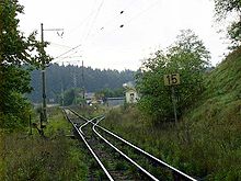 Switch-bifurcation of dual gauge rail near Jindrichuv Hradec.jpg