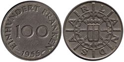 монета 100 франков