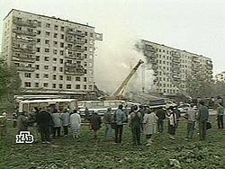 Последствия теракта утром 9 сентября 1999 года по улице Гурьянова, дом 19, Москва. Кадр НТВ.