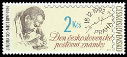 Почтовая марка Чехословакии с портретом И. Шмидта, 1992  (Михель #3137)