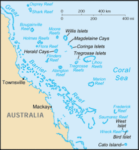 Карта островов Кораллового моря.
