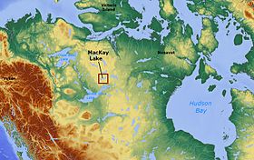 Расположение озера на карте Канады