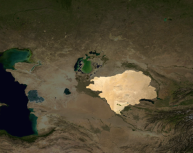 Кызылкумы на карте. Снимок со спутника