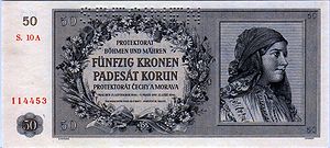 Аверс 50 крон Богемии и Моравии 1944 года выпуска