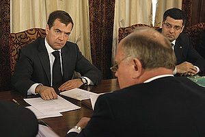 Dmitry Medvedev with Oleg Denisenko 12 May 2009.jpg