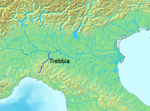 Река Треббия на карте