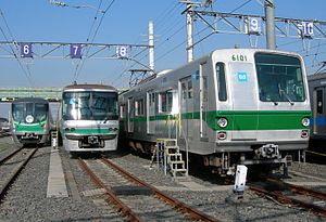 A lineup of Chiyoda Line rolling stock: 16000 series, 06 series, 6000 series