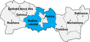 Район Кошице-периферия на карте