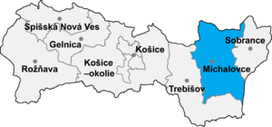 Район Михаловце на карте