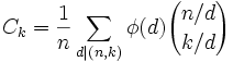 C_k = \frac{1}{n} \sum_{d|(n,k)} \phi(d) {n/d\choose k/d}