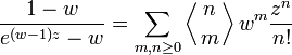 \frac{1-w}{e^{(w-1)z}-w} = \sum_{m,n\geq0} \left\langle{n\atop m}\right\rangle w^m \frac{z^n}{n!}
