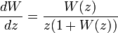 {dW\over dz} = \frac{W(z)}{z(1+W(z))}