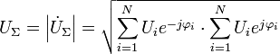 U_\Sigma = \left | \dot U_\Sigma \right | = \sqrt{\sum_{i = 1}^{N}U_ie^{-j\varphi_i}\cdot\sum_{i = 1}^{N}U_ie^{j\varphi_i}}