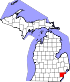 Map of Michigan highlighting Wayne County.svg