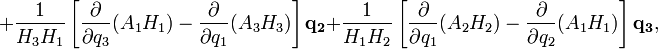  + \frac{1}{H_3H_1}\left[\frac{\partial}{\partial q_3}(A_1H_1) - \frac{\partial}{\partial q_1}(A_3H_3)\right]\mathbf{q_2} + \frac{1}{H_1H_2}\left[\frac{\partial}{\partial q_1}(A_2H_2) - \frac{\partial}{\partial q_2}(A_1H_1)\right]\mathbf{q_3},