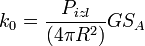 ~k_0 = \frac{P_{izl}}{(4\pi R^2)}GS_A