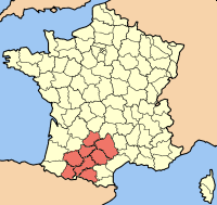 Карта Франции с выделенным регионом Юг — Пиренеи
